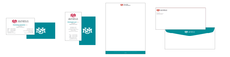 Turquoise business cards, letterhead and envelopes
